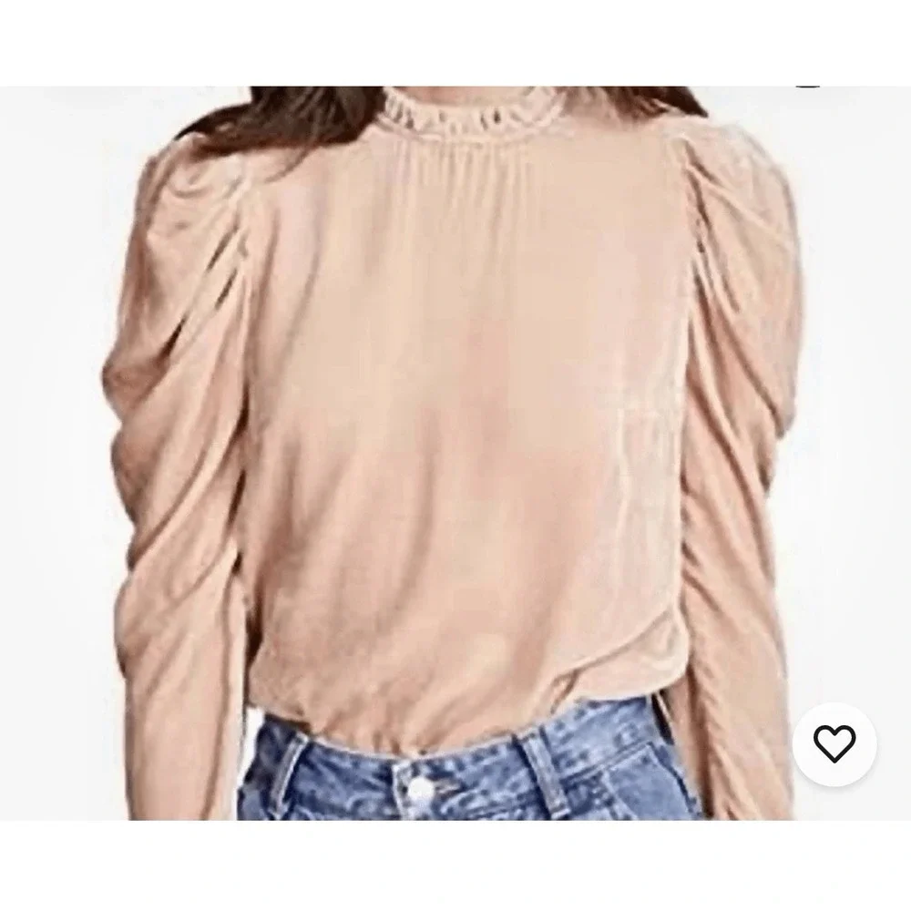 Ulla Johnson Gilles Velvet Puff Long Sleeve Blouse in Peach Size‎ 4